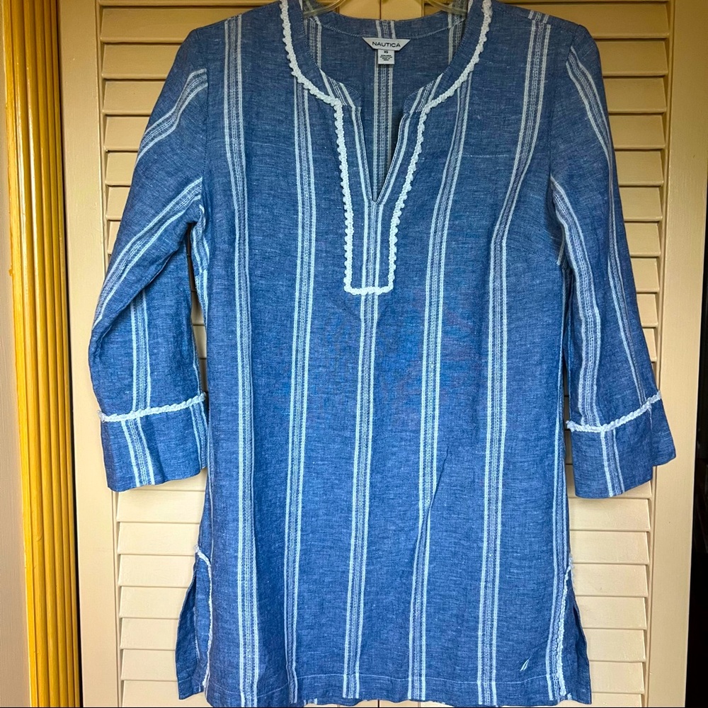 Blue Linen Tunic Top